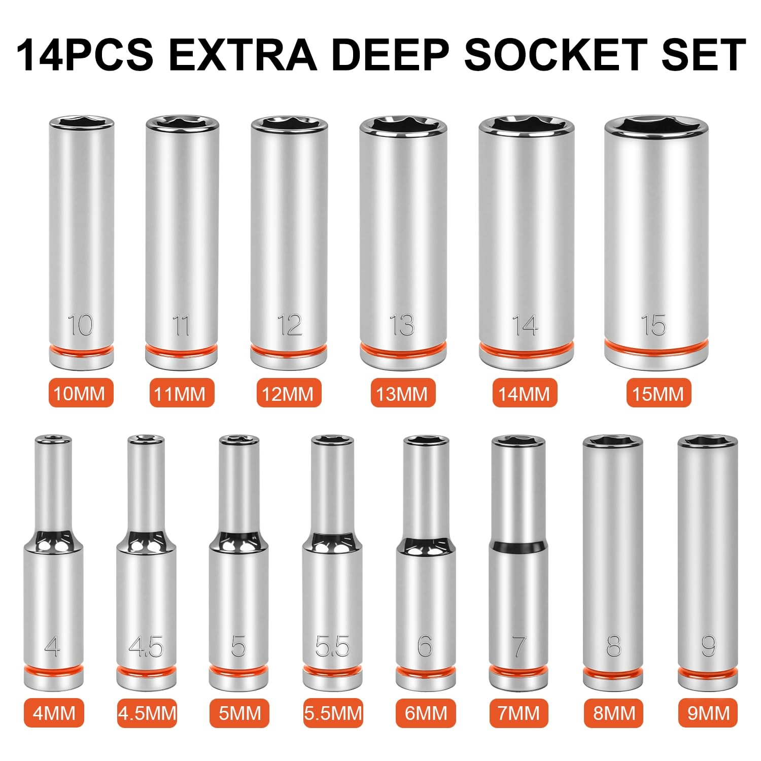 1/4" Drive Metric Master Socket Set, 14-Piece Deep Hex Socket Set (4mm-15mm),...