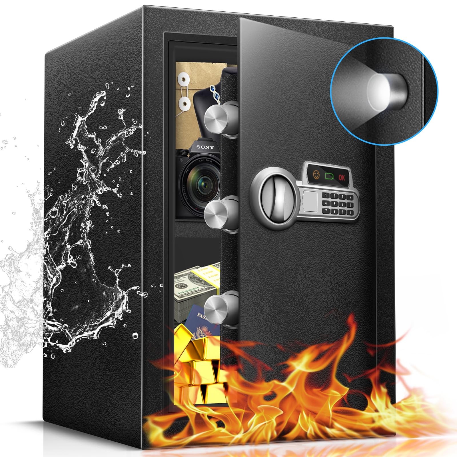 Fdsutvit Fireproof Safe Box 2.2 Cu Ft, Steel Security with Digital Electronic