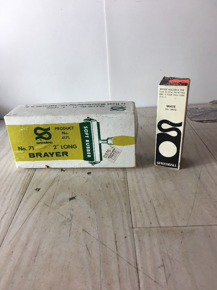 Vintage Speedball Brayer Soft Rubber No 71 In Original Boxes & White No 3403 Ink