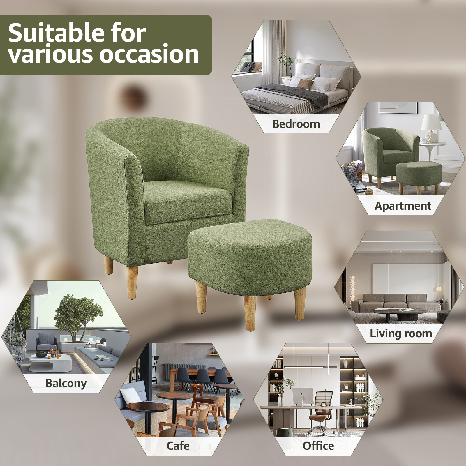 Modern Single Sofa Accent Arm Chair w/ Ottoman Linen Fabric Comfy Upholstered