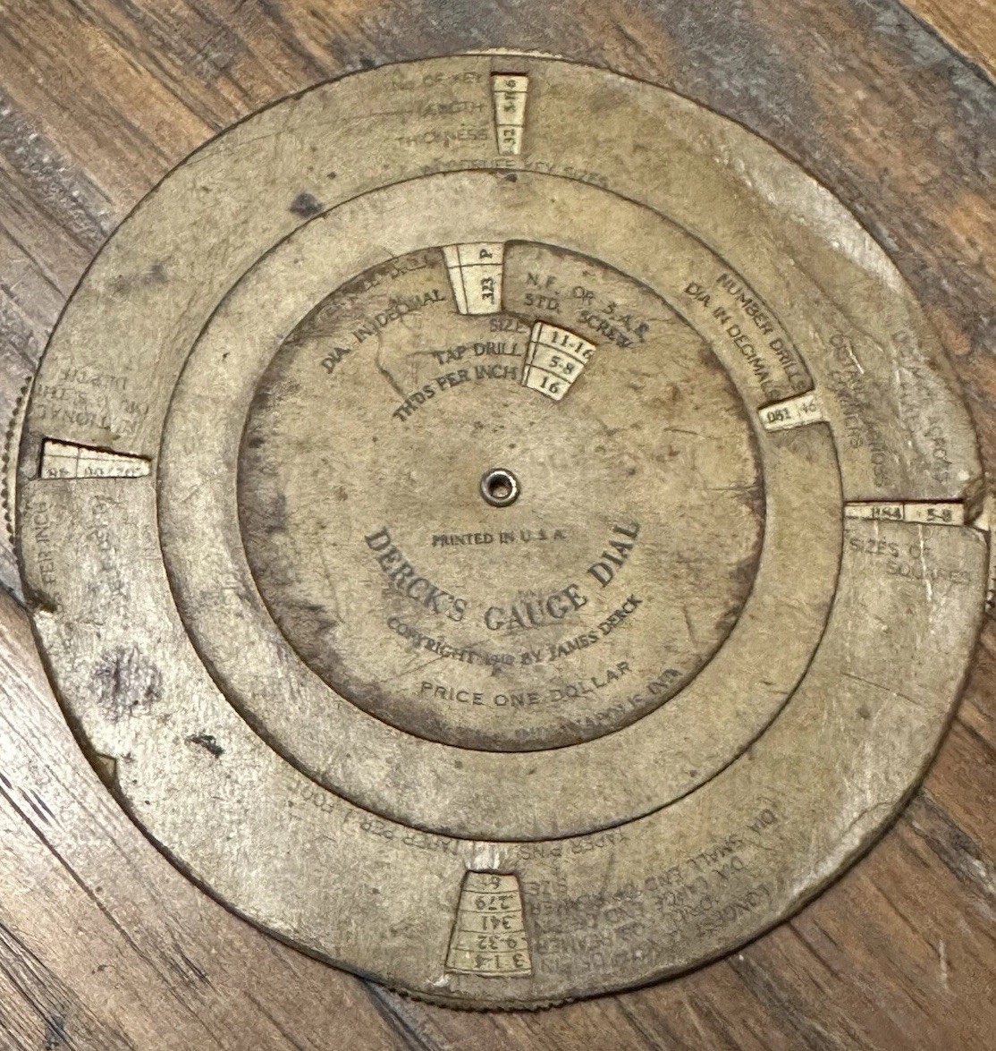 Derck’s Gauge Dial Machinist Tap Drill Calculator 5” 1940 Vintage