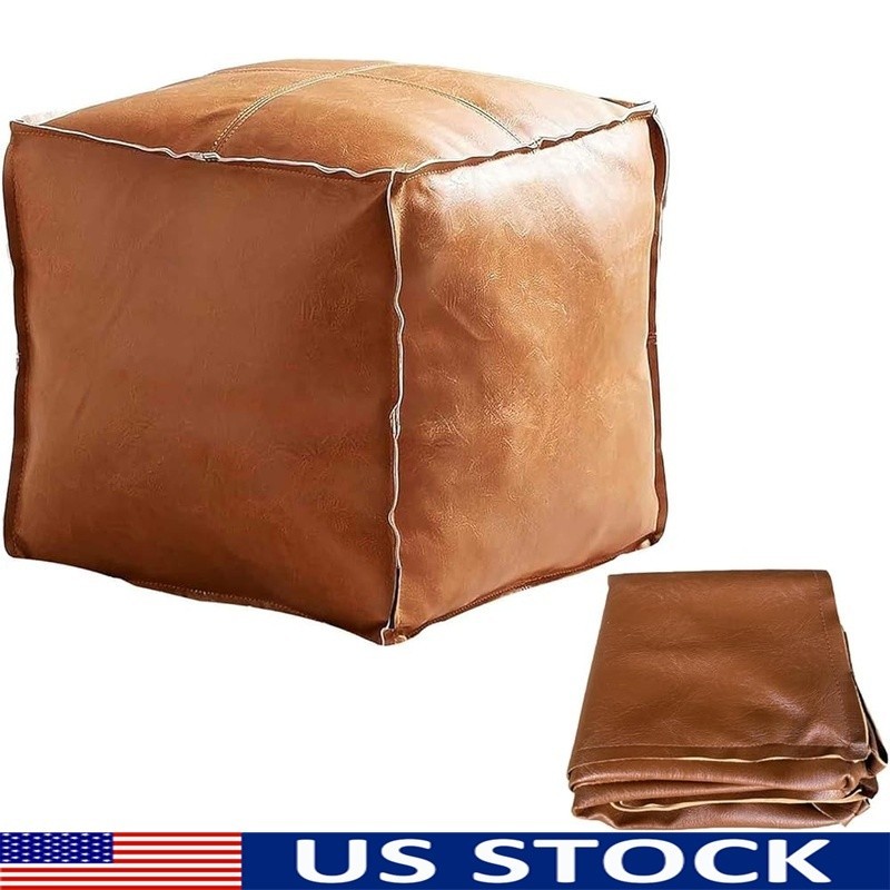 Durable Faux Leather Storage Ottoman Pouf Footrest Home Decor Multi-functional