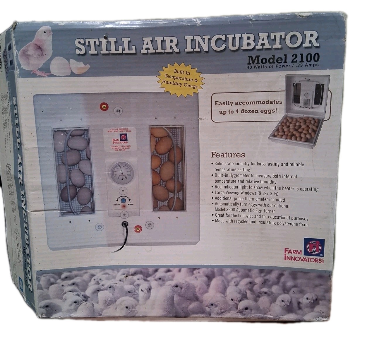 Farm Innovators Model 2100 Still Air Incubator NEW open Box Up To 4 Dozen Eggs