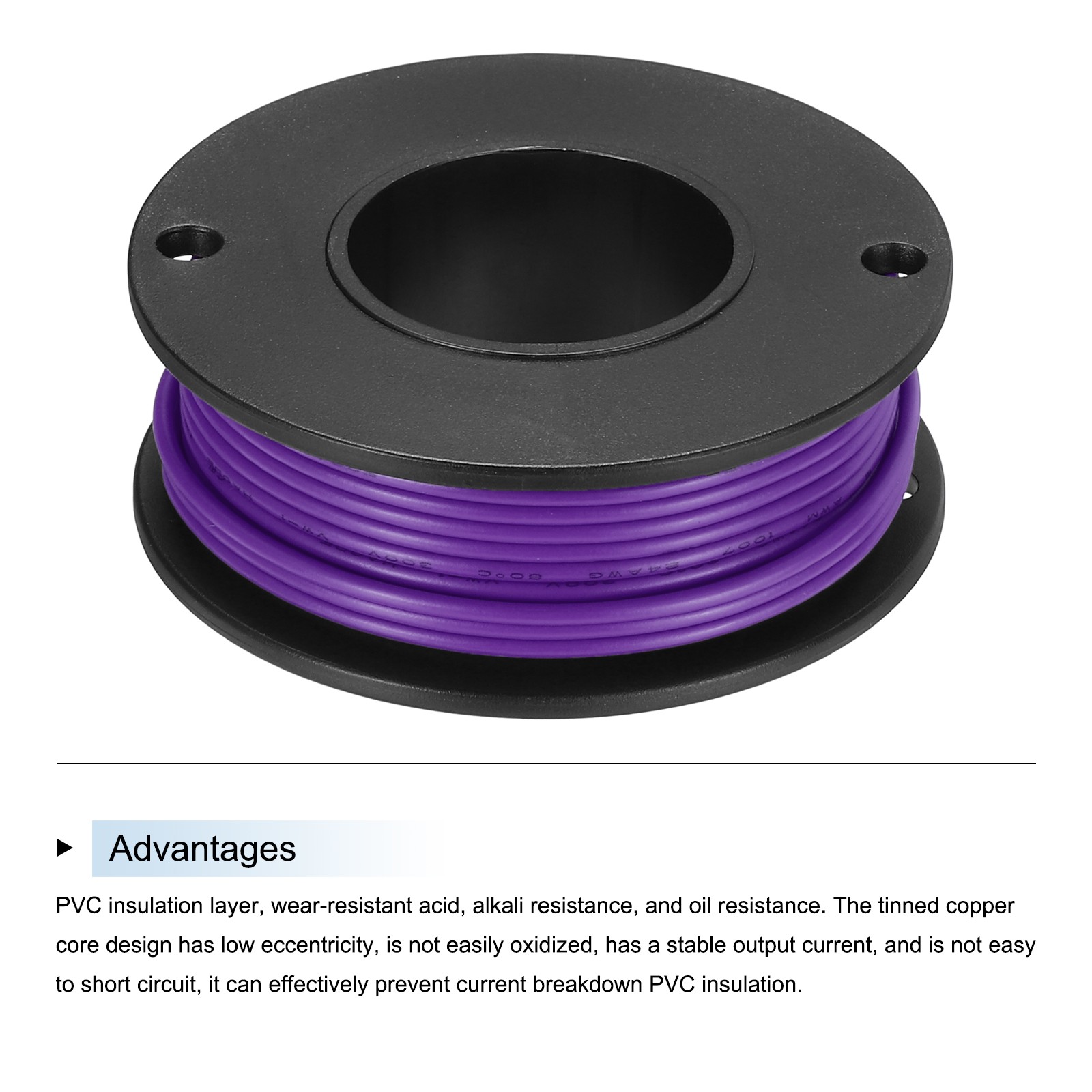 24AWG Stranded Wire PVC Hookup 10M/33ft Purple, Electrical Wire UL1007 Spool