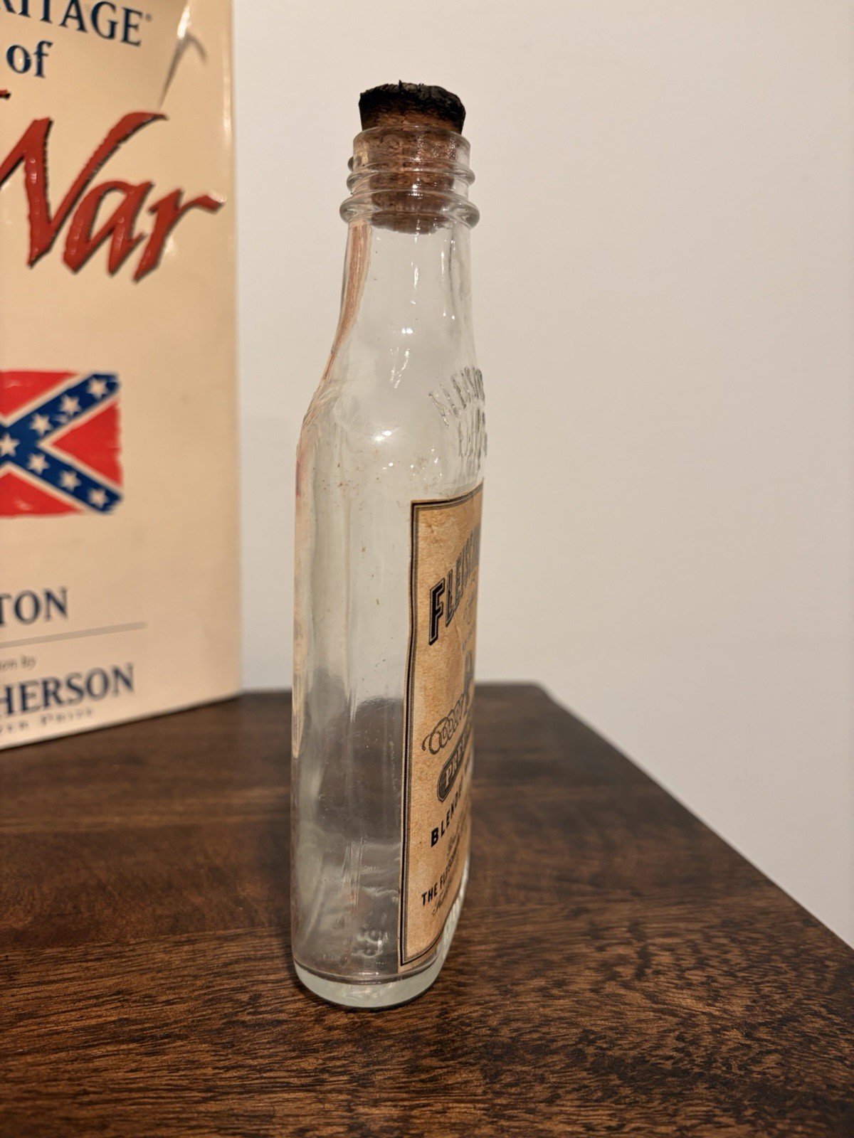 Vintage Embossed Clear Fleischmanns Whiskey Flask With Label