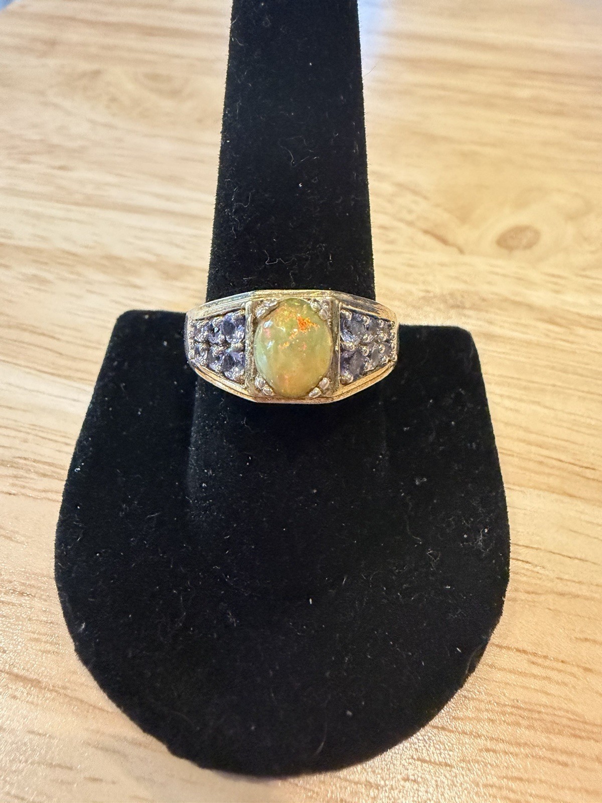 Men’s Fire Opal Ring. With Amethyst Stone On Shoulders. Set In Sterling Silver.