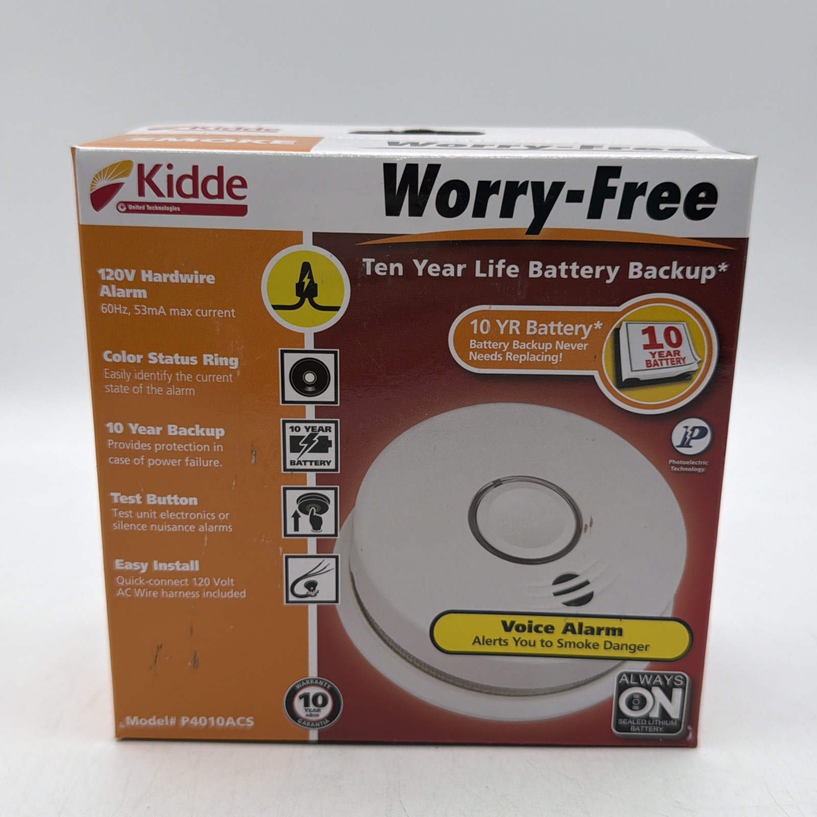 Kidde P4010ACS #21027537. Smoke Alarm, 120 VAC, 10 Year Battery Free Ship