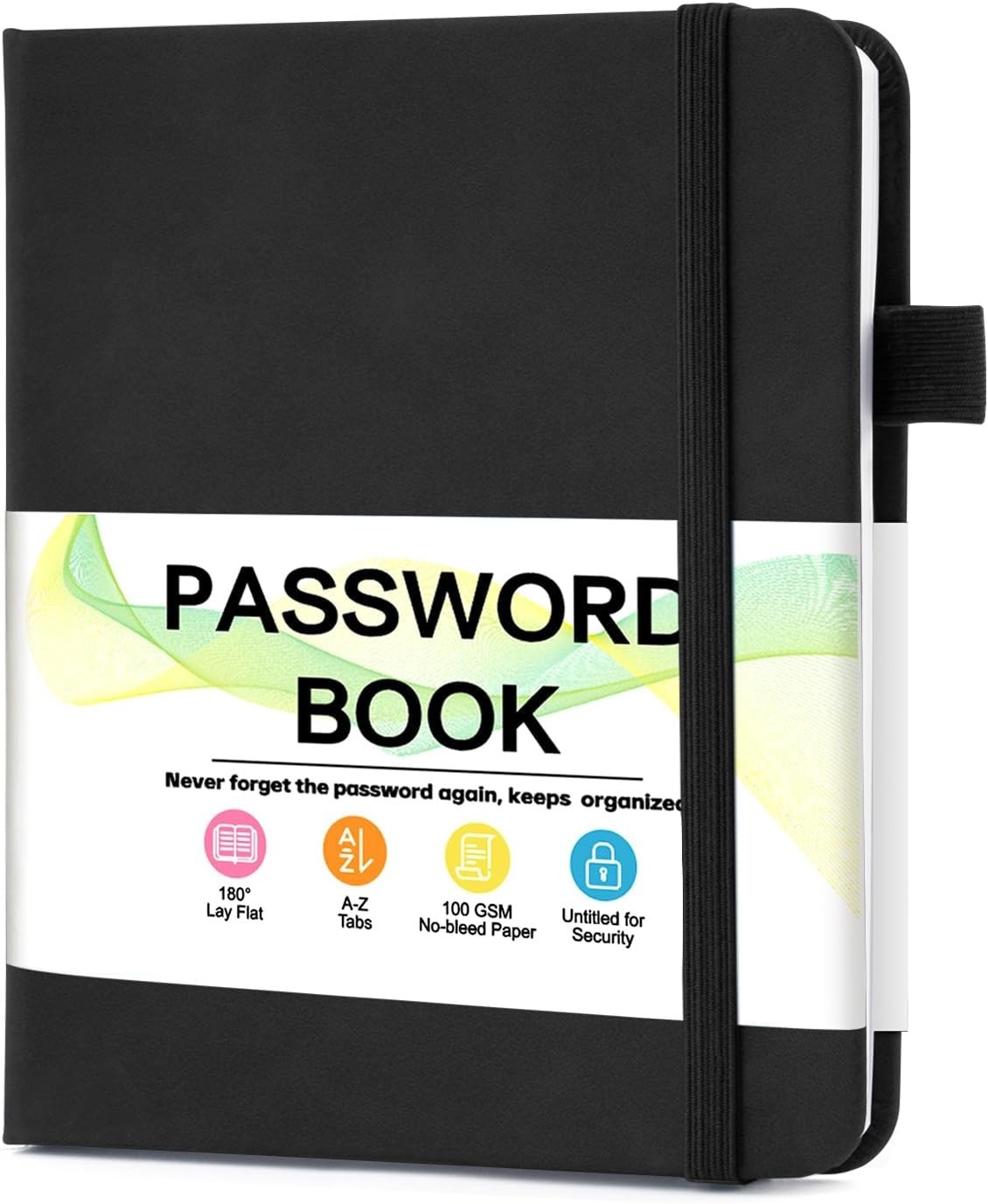 Password Keeper Book with Alphabetical Tabs Compact Password Notebook Black