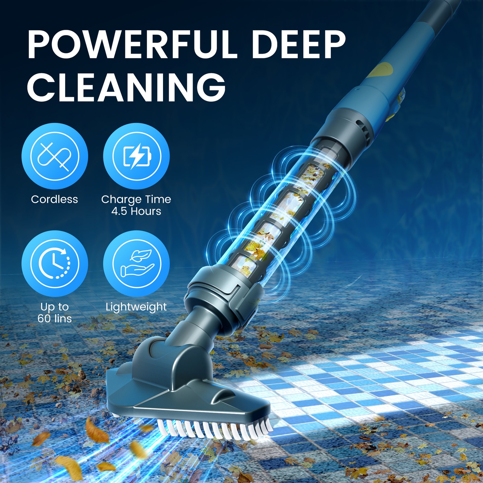 Cordless Hot Tub Vacuum Pool Cleaner Handheld Rechargeable Pool Vacuum 4000mAH