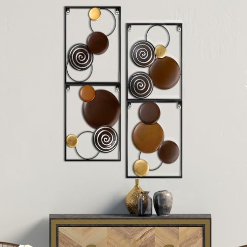 4 Pcs Metal Wall Art Abstract Wall Decoration Brown Metal Decor 14'' x Round