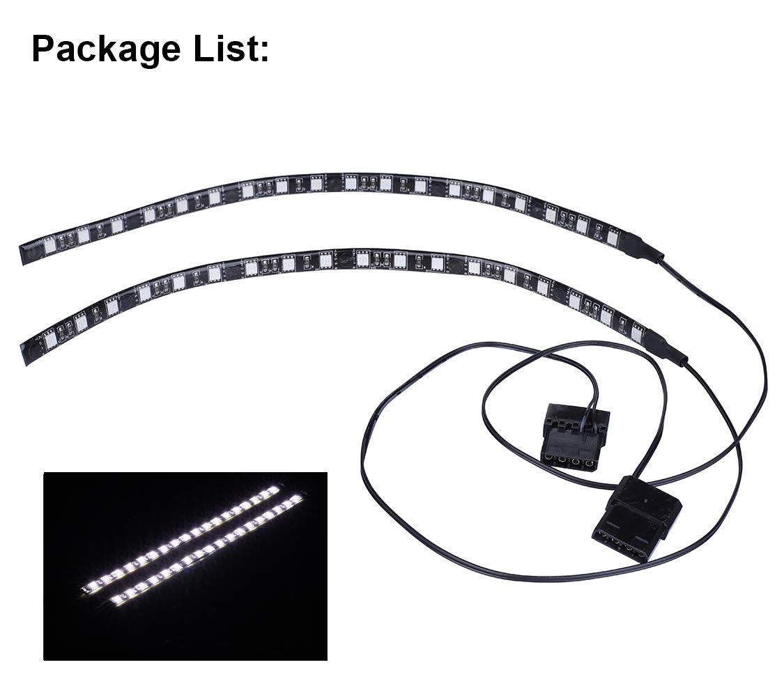 DS White PC LED Light Strip Computer Lighting with Magnetic Back, Molex Conne...