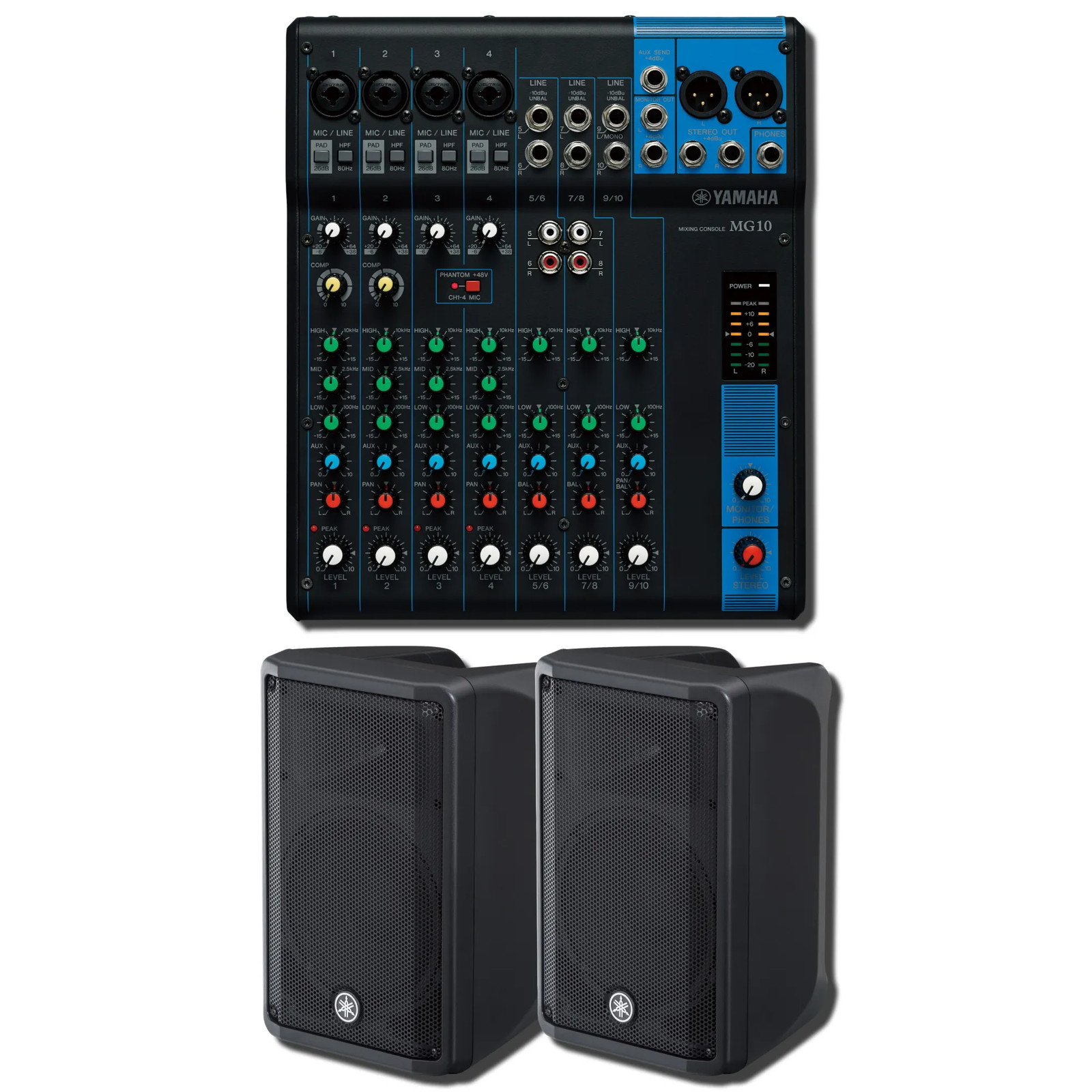 Yamaha MG10 10-Channel Analog Mixer w/ 2x DBR10 700W Powered Speakers