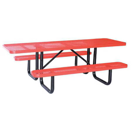 Zoro Select 4Hux4 Rectangle Picnic Table, Red, Expanded Metal, 6 Seats, 96 In,