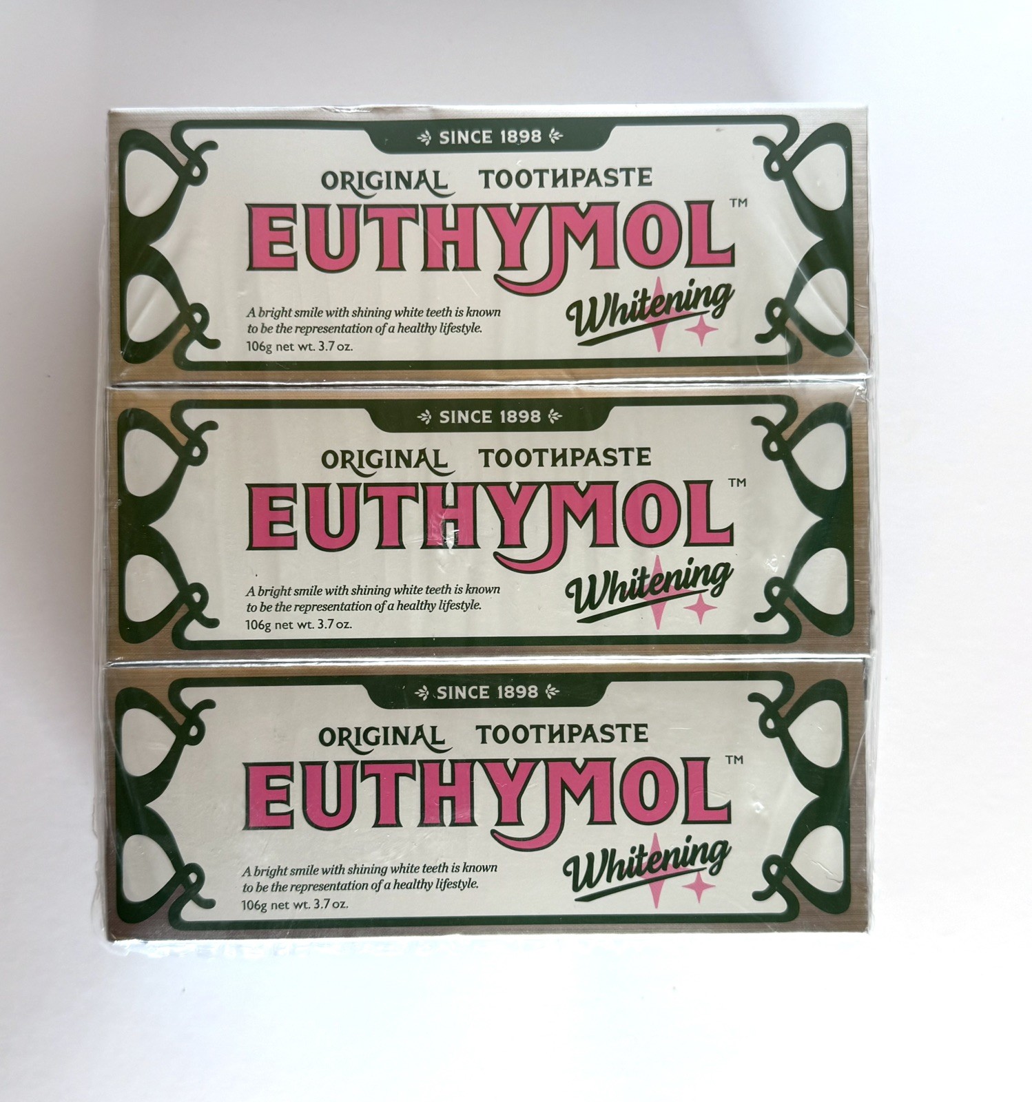 EUTHYMOL ORIGINAL WHITENING TOOTHPASTE 3.7 oz 3 Pack  SEALED