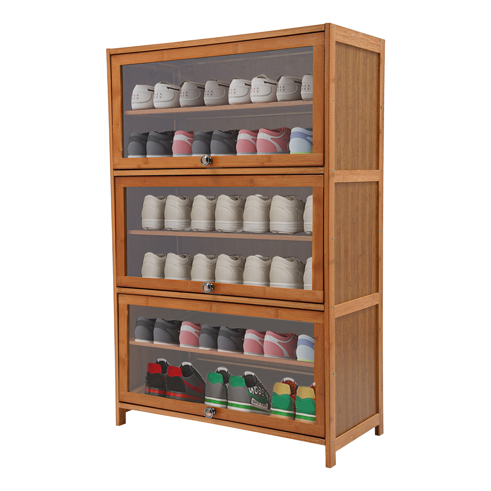 Shoe Organizer 6-Tier Storage Cabinet w/ 3 Flip-up Door 32" Entryway Bamboo