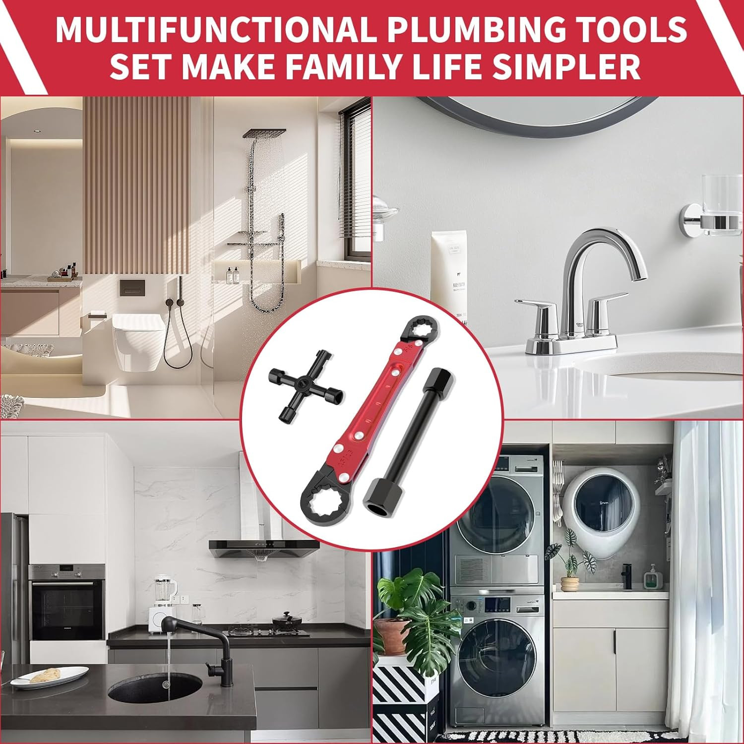 Plumbing Tools Angle Stop Wrench Kit - 3-Piece Plumber Tool Set with Compression