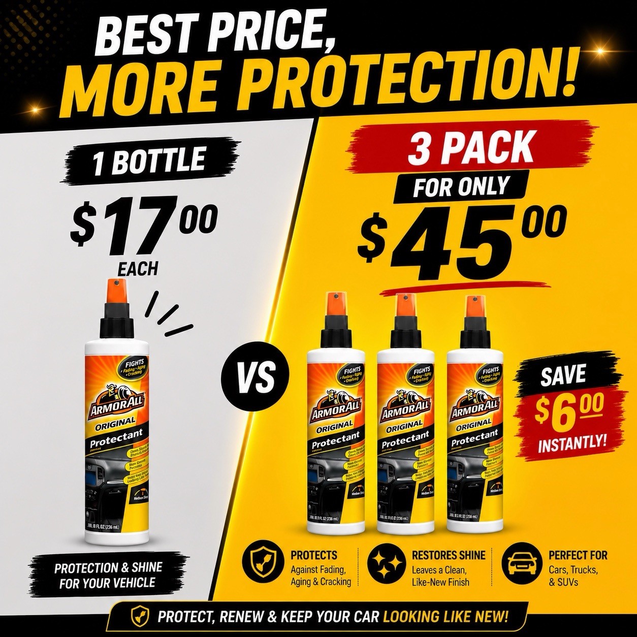 🔥 Armor All Original Protectant(10oz)– 3 Pack Value Bundle 🔥