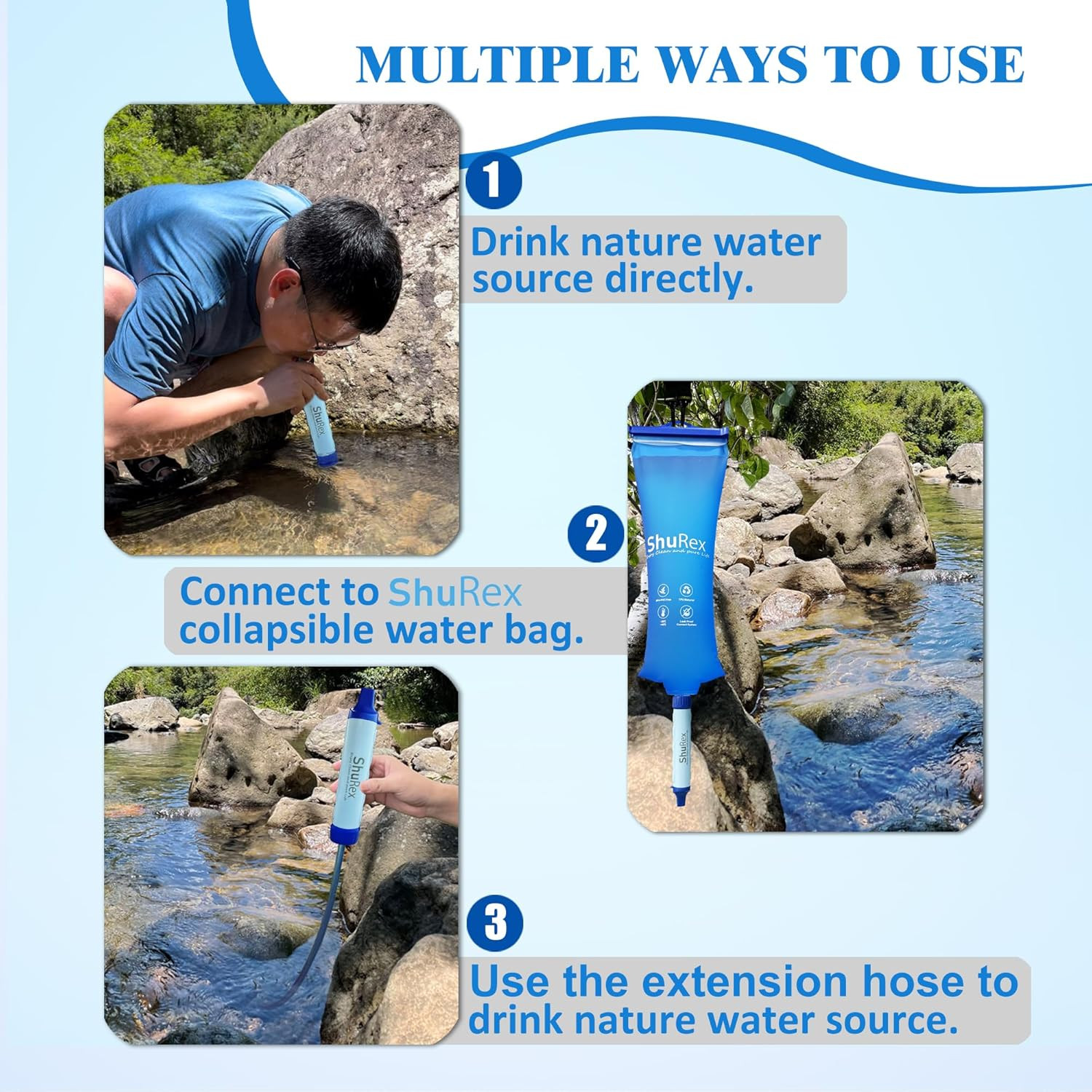 Gravity Fed Water Filtration System with Adjustable Tree Strap, Gravity Bag with