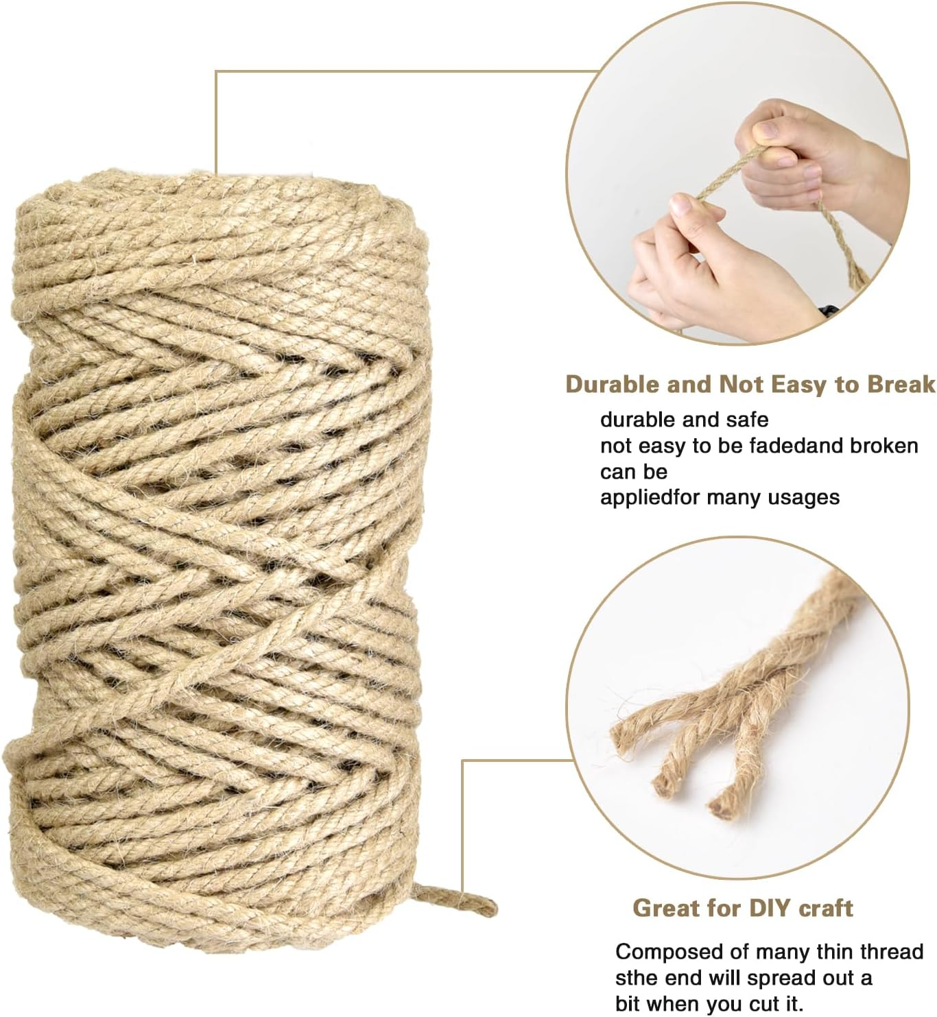 164 Feet 5Mm Jute Twine, Heavy Duty Jute Rope, Natural Jute