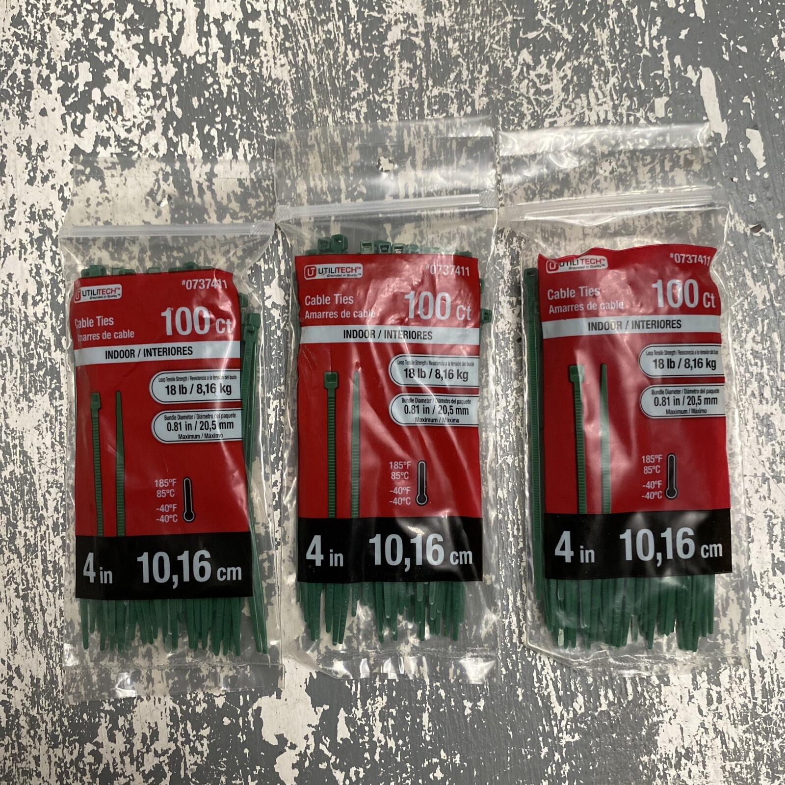 Utilitech Green Cable Ties 4"-100 Count 18lb. Indoor - Lot Of 3 (300) Christmas