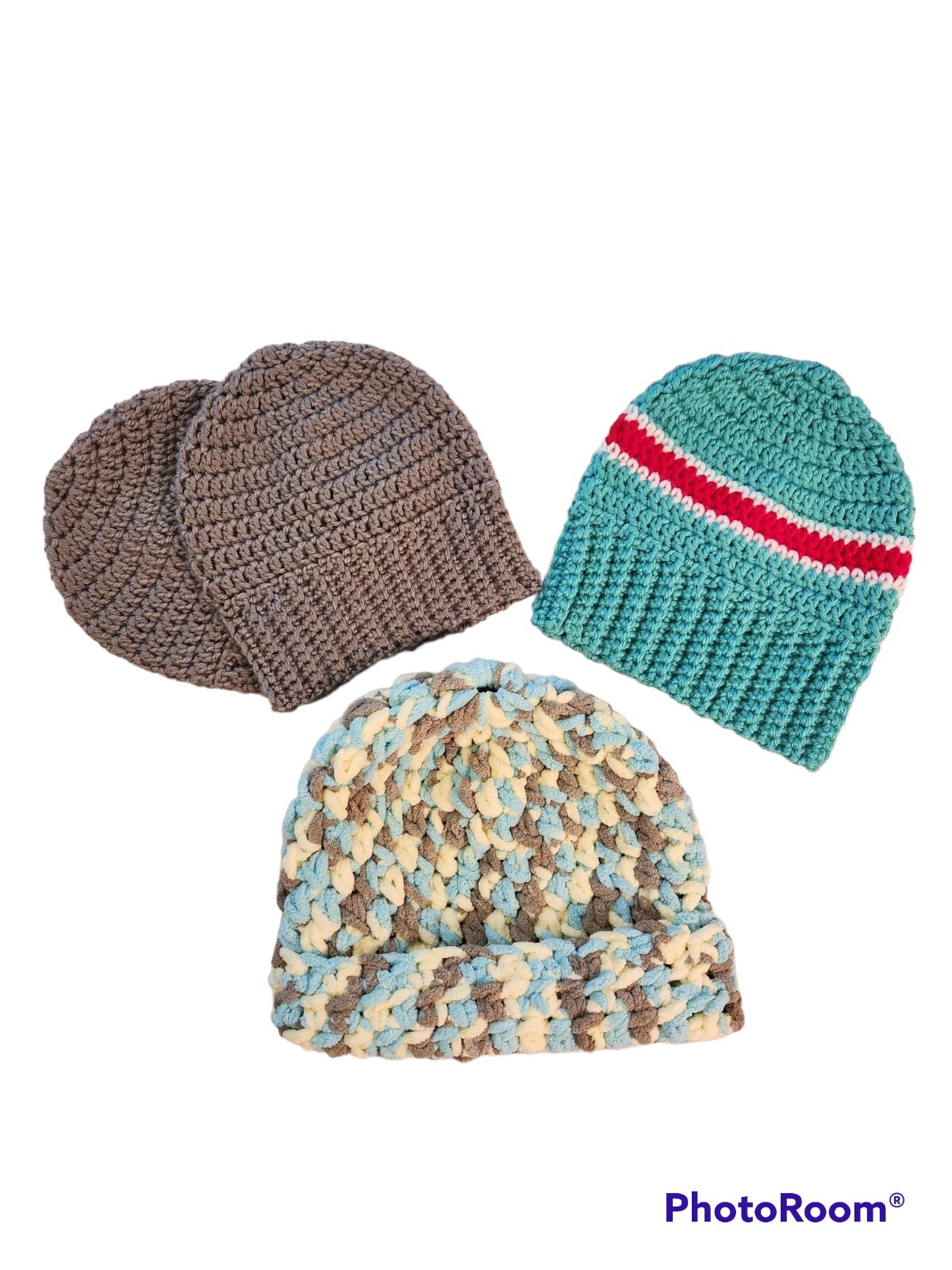 Hats Beanie Handmade Crocheted New Infant Childrens Gray Turquoise Blue Lot of 4