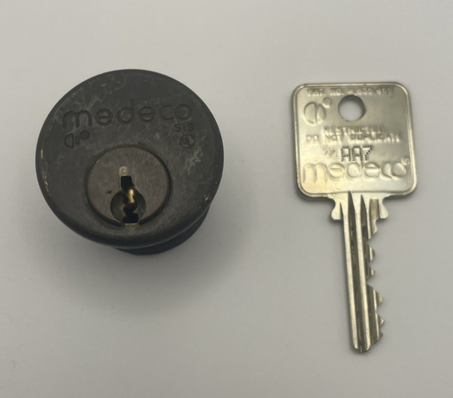 Medeco 1-1/8" Lock Mortise Cylinder Keyed 51S - With Key AA7