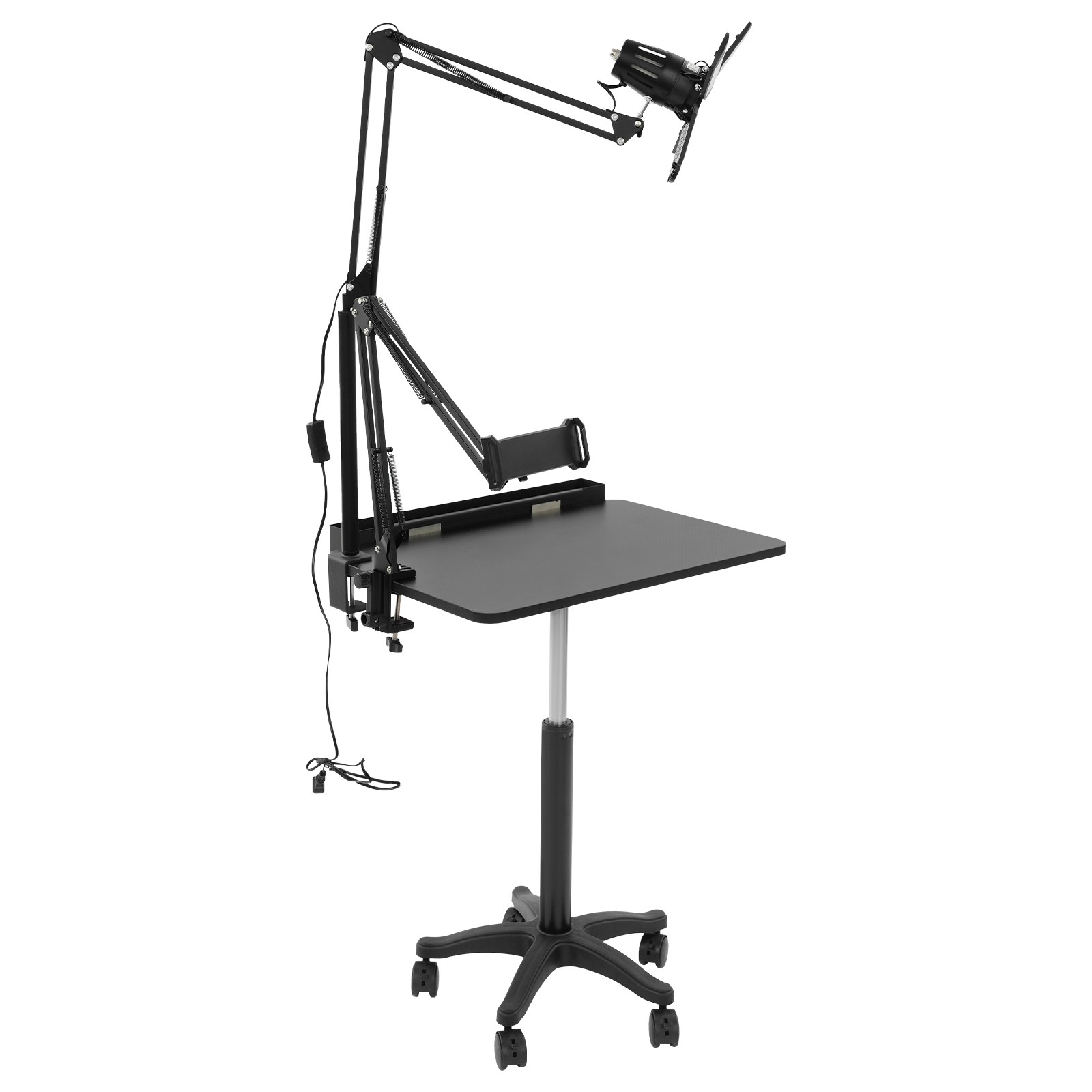 Black Salon Rolling Workstation With Led Light Adjustable Height Workstation