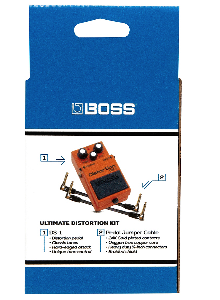 Boss DS-1 Distortion Effects Pedal and Two 6-Inch Jumper Cable Pack