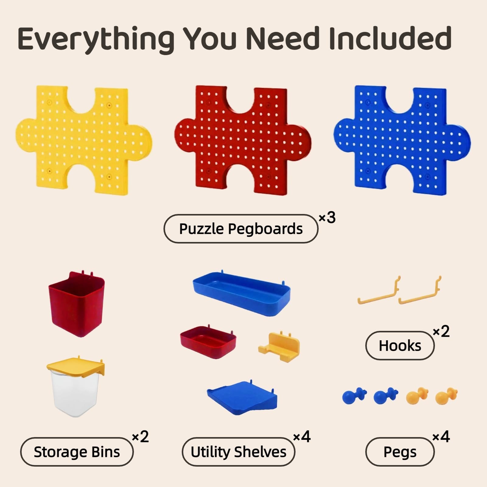 Pegboard Wall Organizer, Puzzle Modular Plastic Storage System with Hooks She...