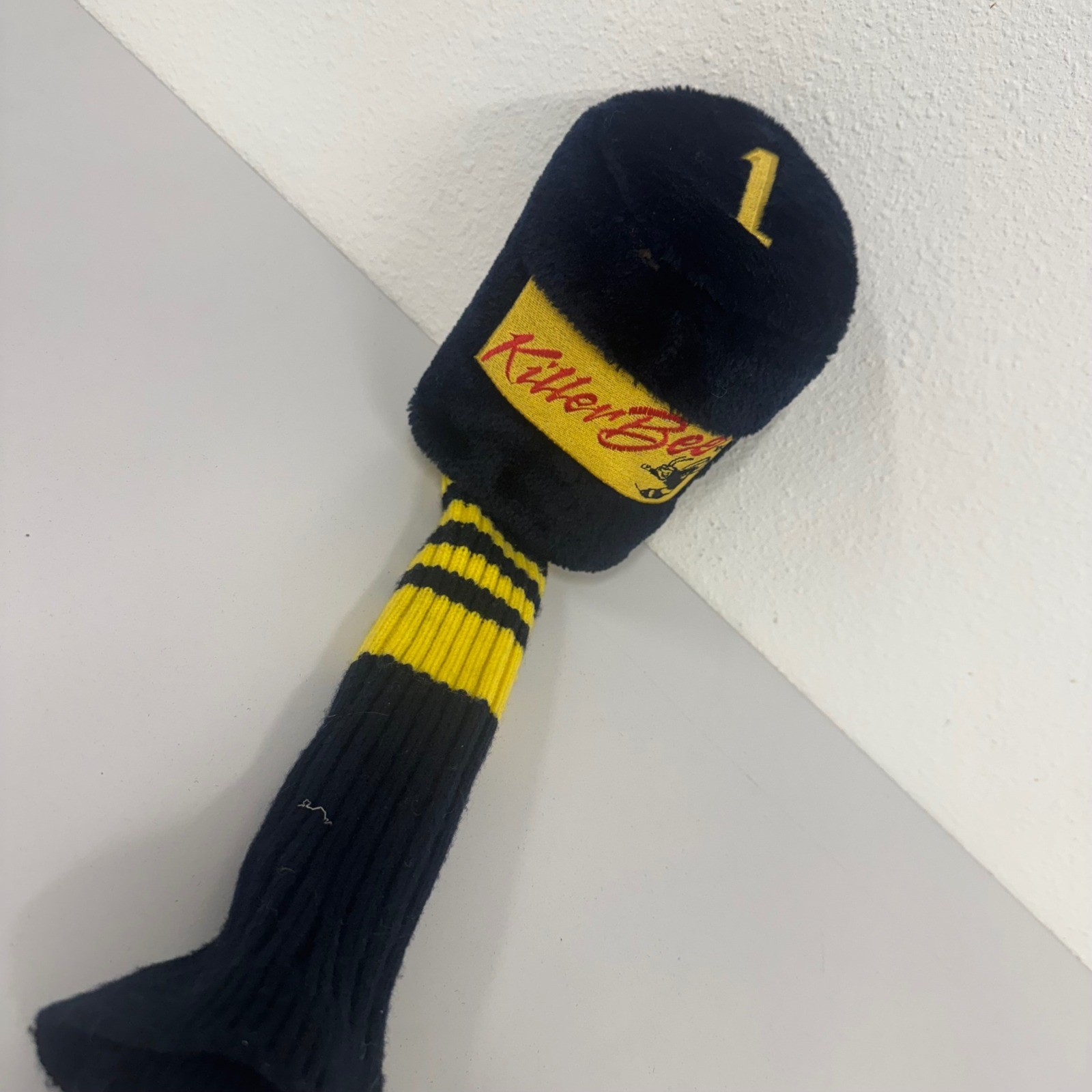 Killer Bee Golf Club Headcover 1 Black Yellow Fuzzy Plush Furry Knit