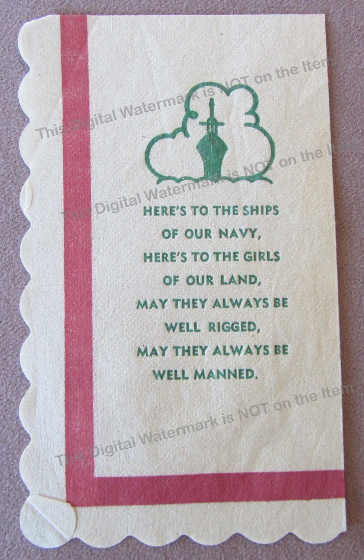 Original WWII USN Napkin Ships of Navy Girls of Land Well Rigged Well Manned FUN