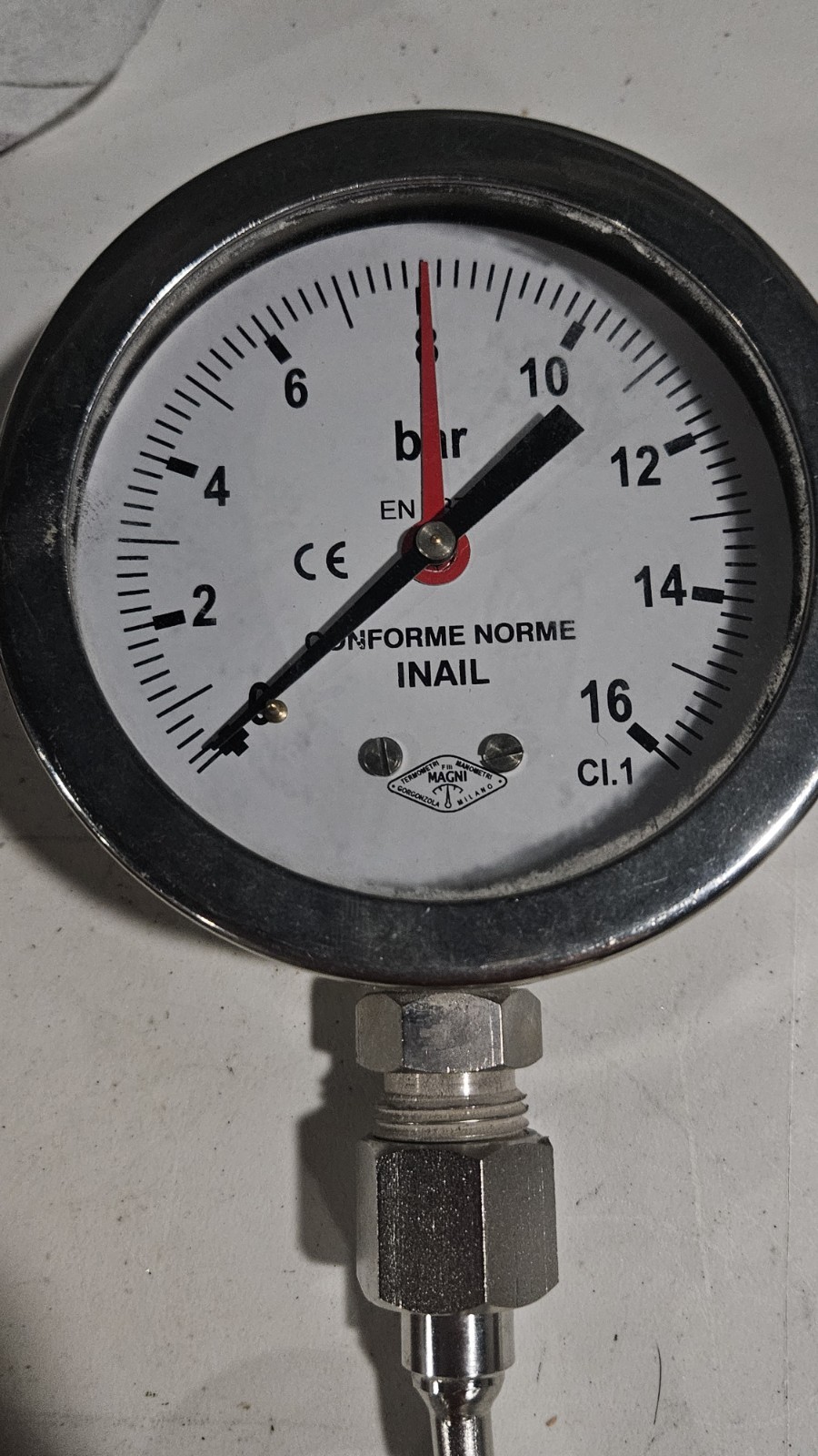 Magni Pressure Gauge 0-16 Bar w/ Stainless Steam Pigtail Siphon EN CE Boiler