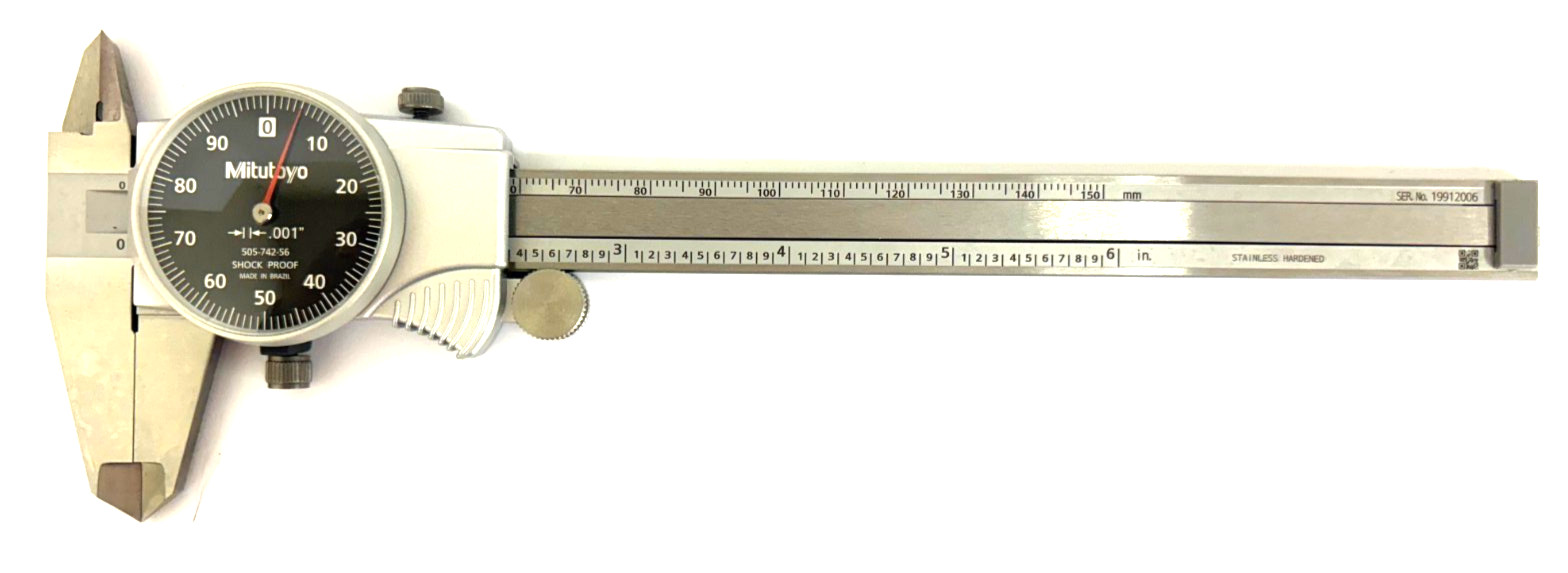 6" .001" GRAD. DIAL CALIPER W/CASE MITUOTYO BLACK FACE- 505-742-56