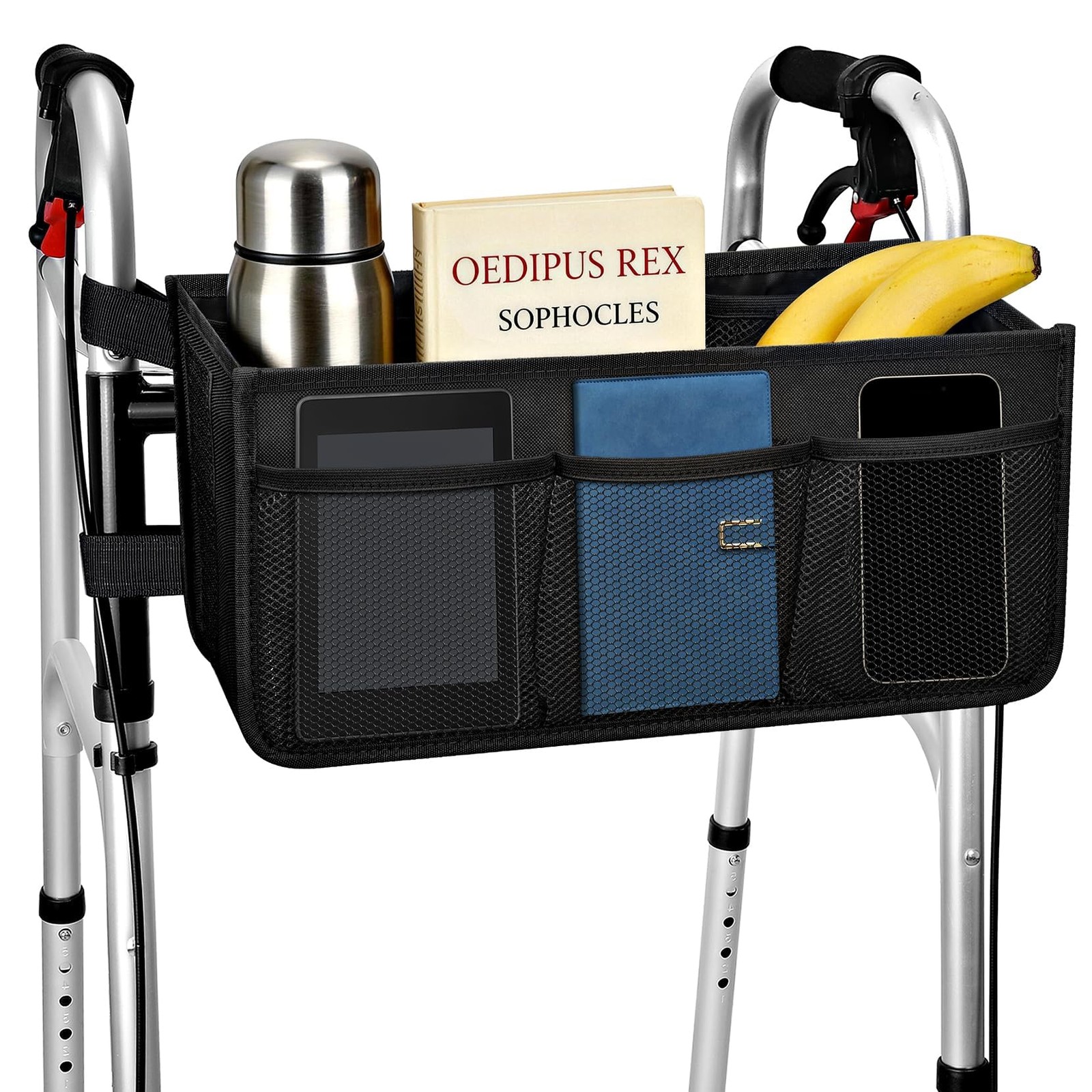 Upgraded Walker Basket with Cup Holder, Foldable Walker Bag