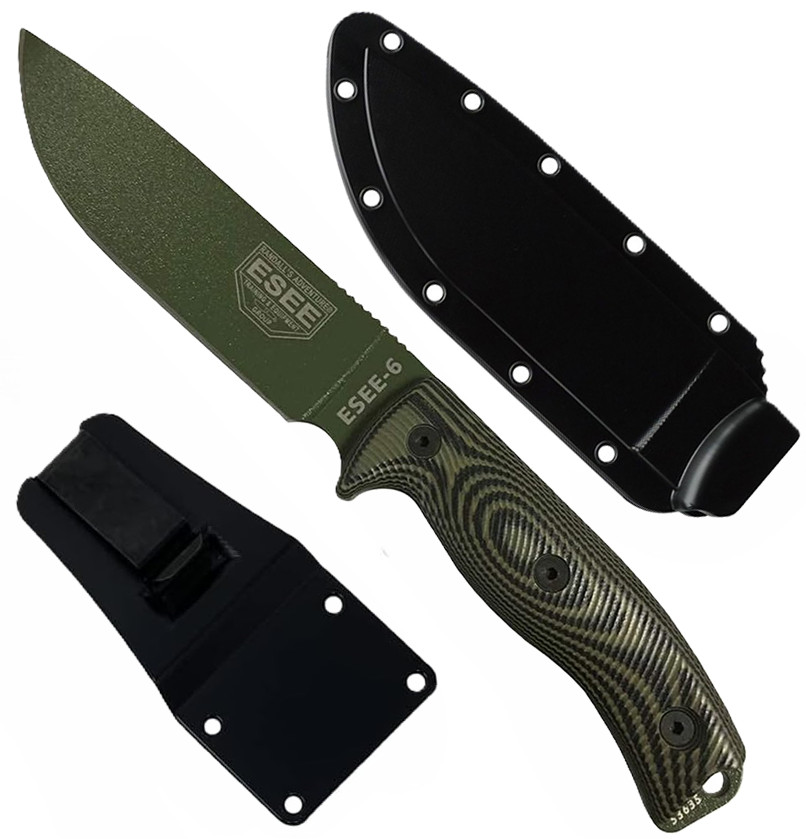 ESEE 6 1095 Fixed Blade Survival Knife 6.5" OD Green Black 3D G10 USA 6POD-003