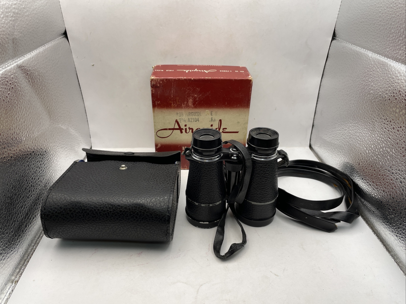 Vintage Binoculars Airguide Field Glass 4 power no. 36 Box USA Chicago CIB R3A3