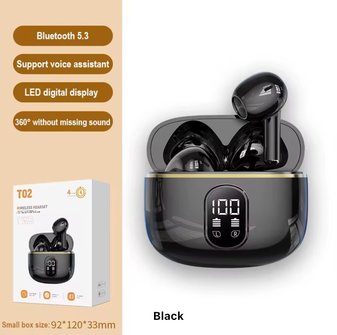 Bluetooth 5.3 Wireless Earbuds LED Display HiFi Sound IPX5 Waterproof Type-C