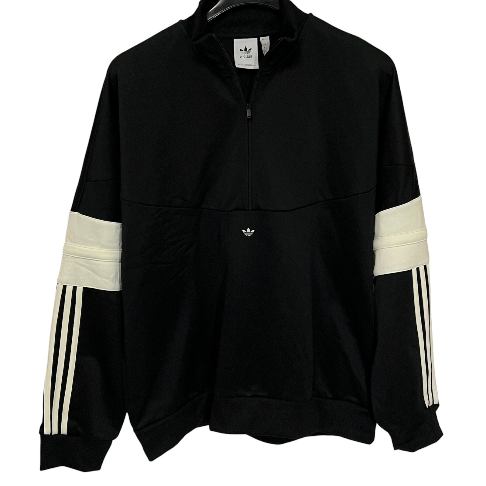 Adidas Basketball H47046 Warm-Up Black White Striped Men’s Half Zip Jacket Large