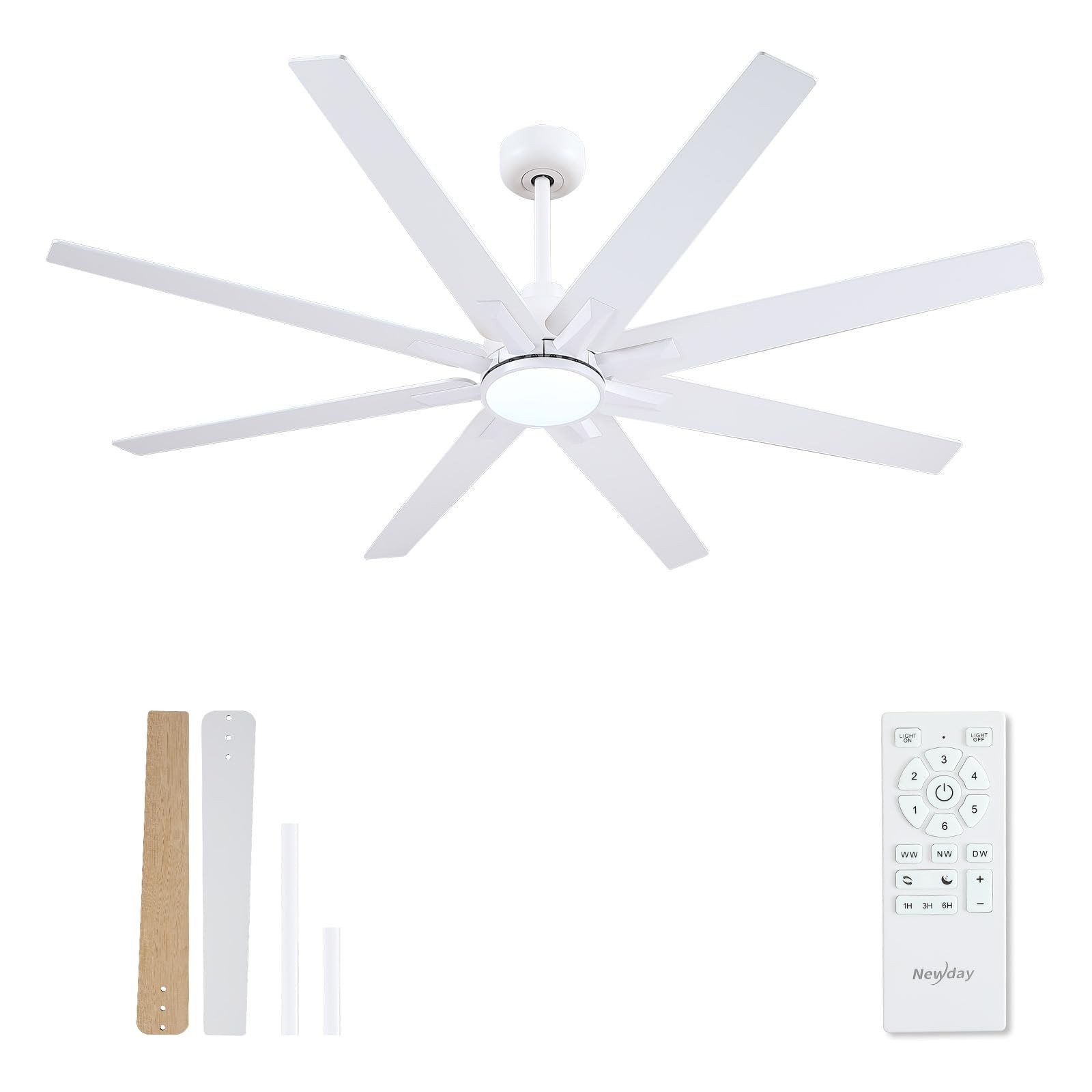 Newday 62 inch Large Ceiling Fans with Lights and Remote, Indoor/Outdoor Whit...