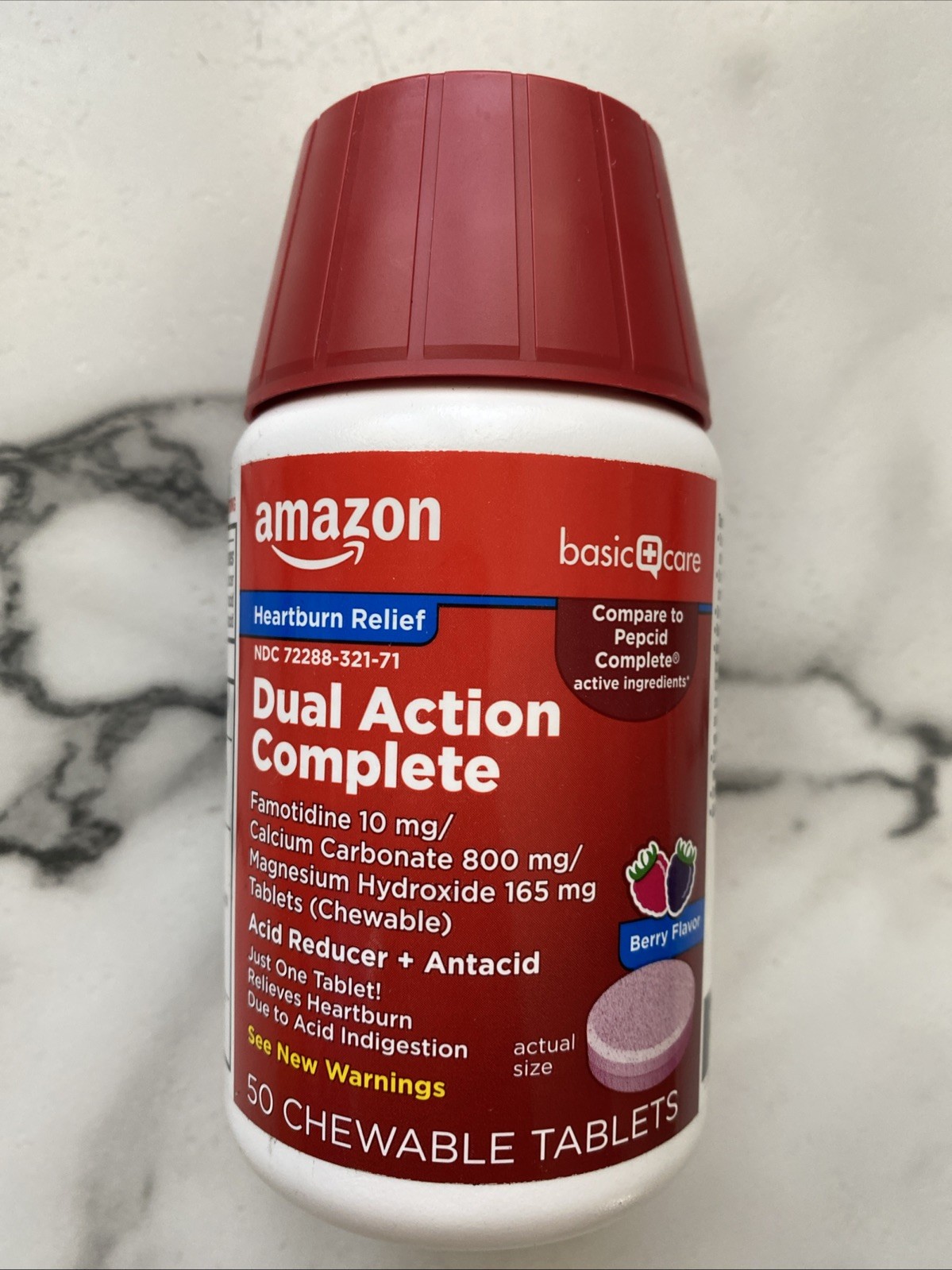 Dual Action Complete, Chewable Acid Reducer plus Antacid 50 Tablet exp 3/2026