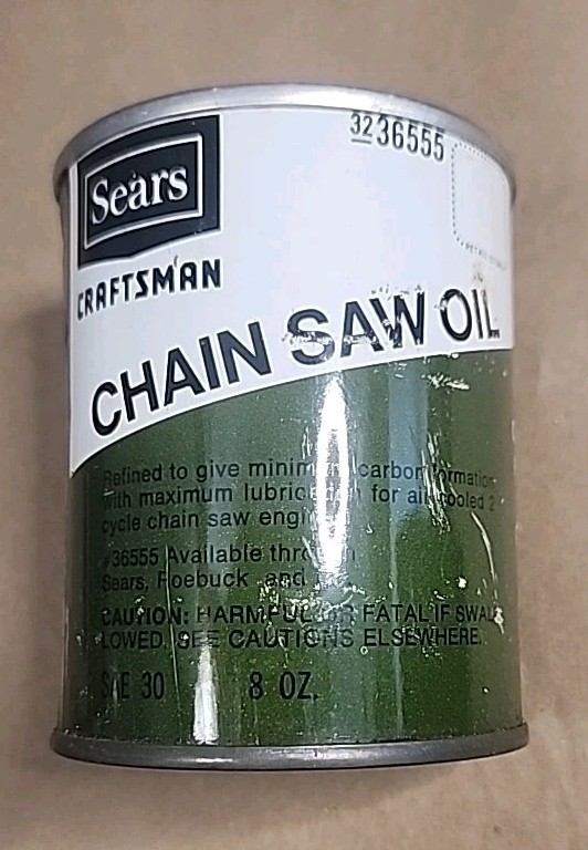 Vtg Sears Craftsman Chainsaw Oil Full 8oz Steel Can 32-36555 USA