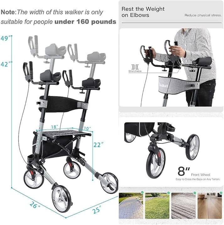 BlessReach Rolling Walkers for Seniors Four Wheel Walker Rollator Walker Easy