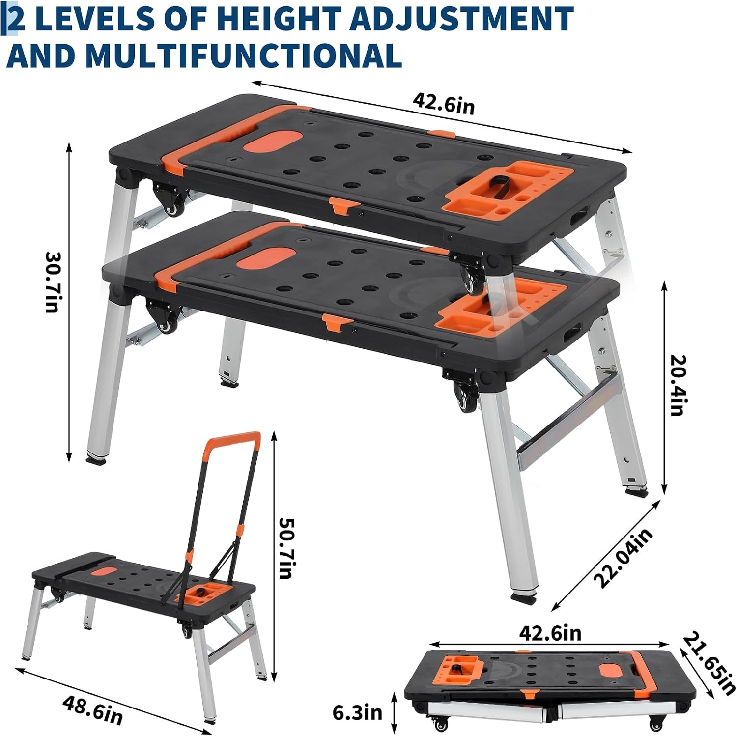 7-in-1 Multifunctional Folding Workbench & Work Table with Wheels Workstation