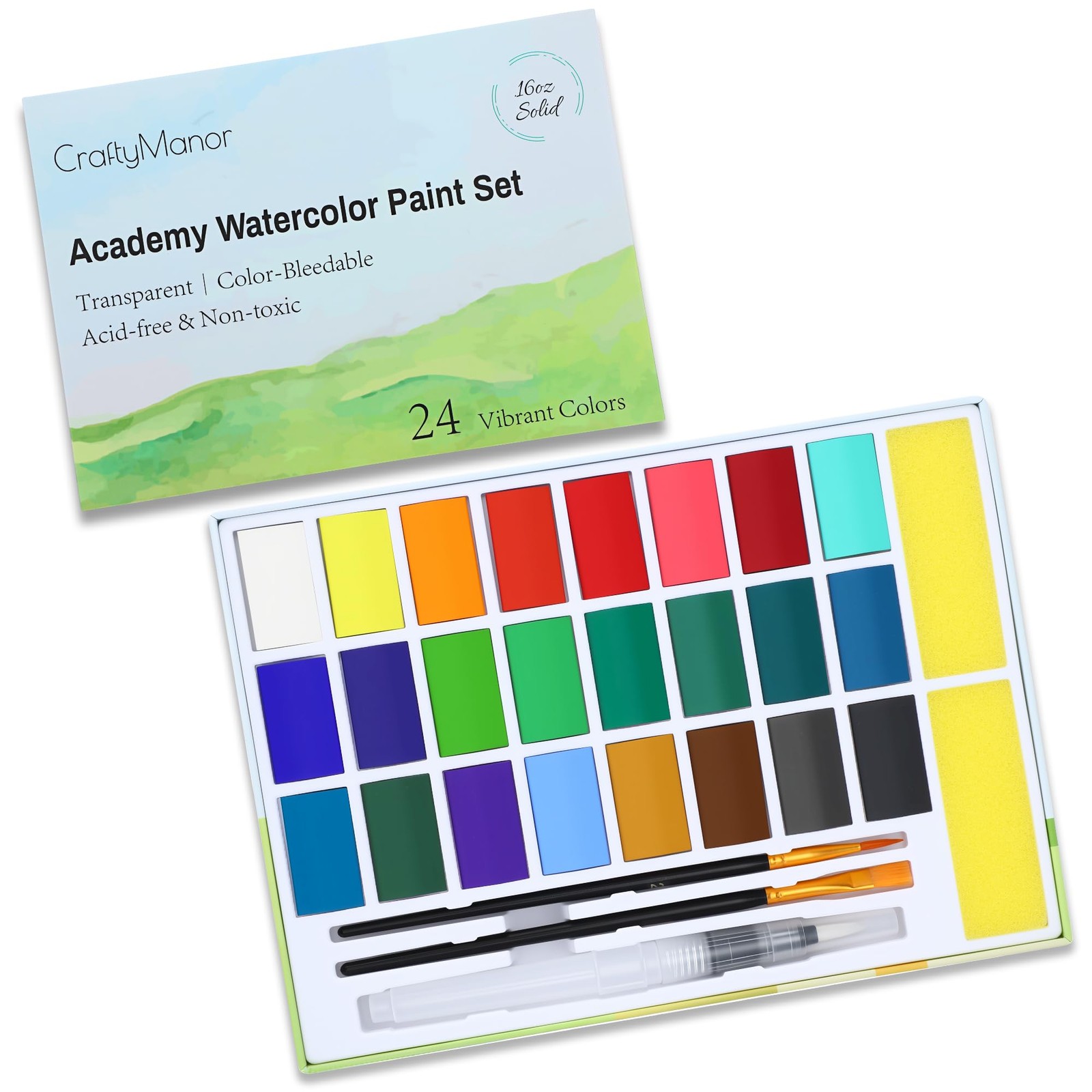 24 Colors Large Block Watercolor 1 Count (Pack of 24), Classic 24