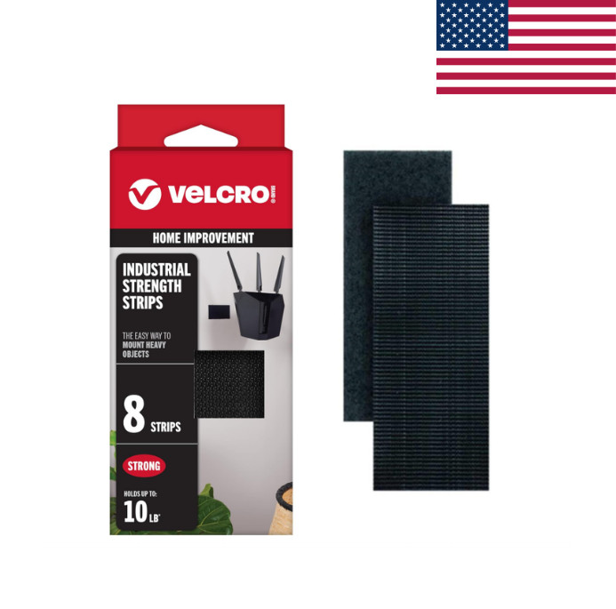 VELCRO Brand Heavy Duty Fasteners 8 Sets 4x2 Adhesive Strips Black 10 lb