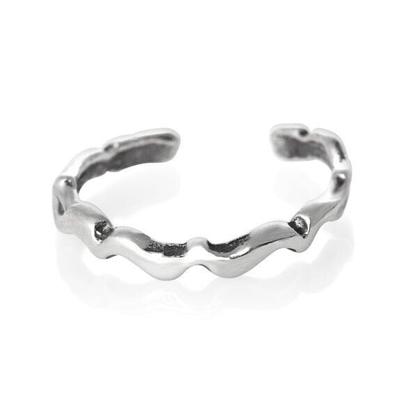 Wave Design Toe Ring Genuine Sterling Silver 925 Size Adjustable