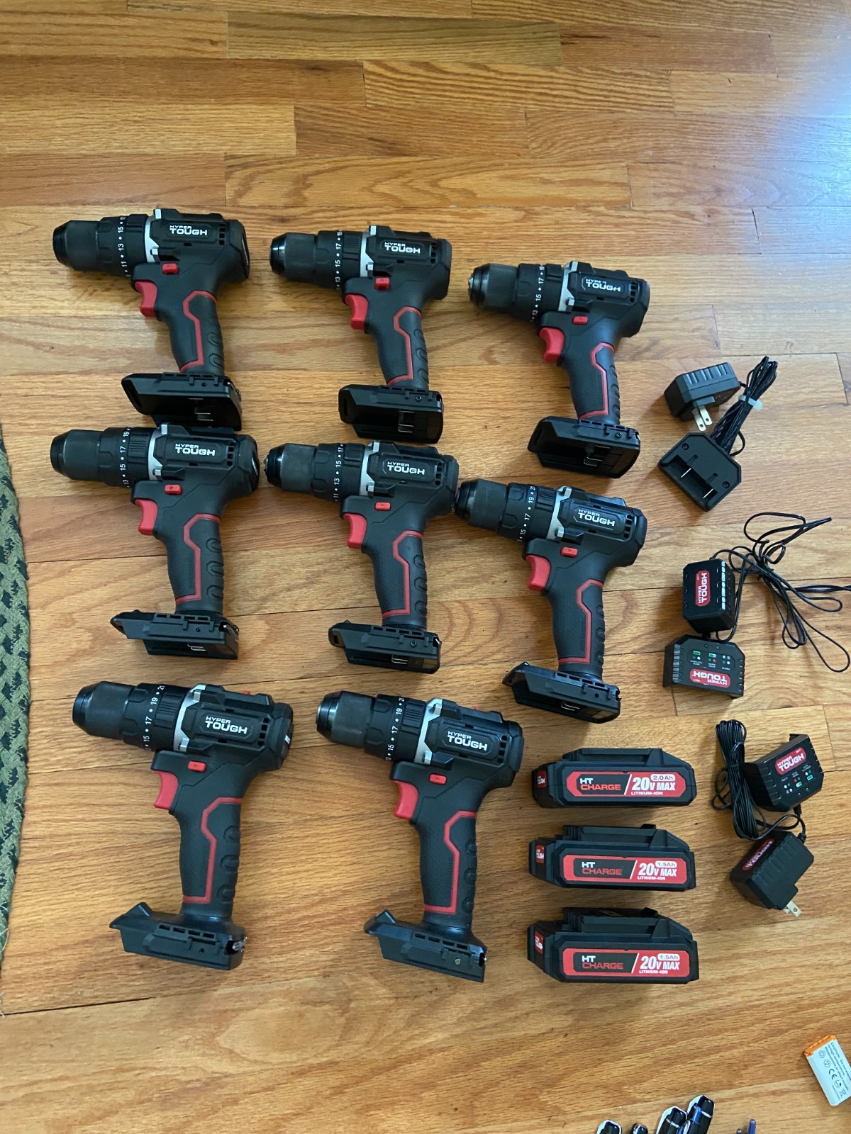 Large lot of 8 HYPER TOUGH  brushless 20 VOLT CORDLESS hammer drill 2 speed