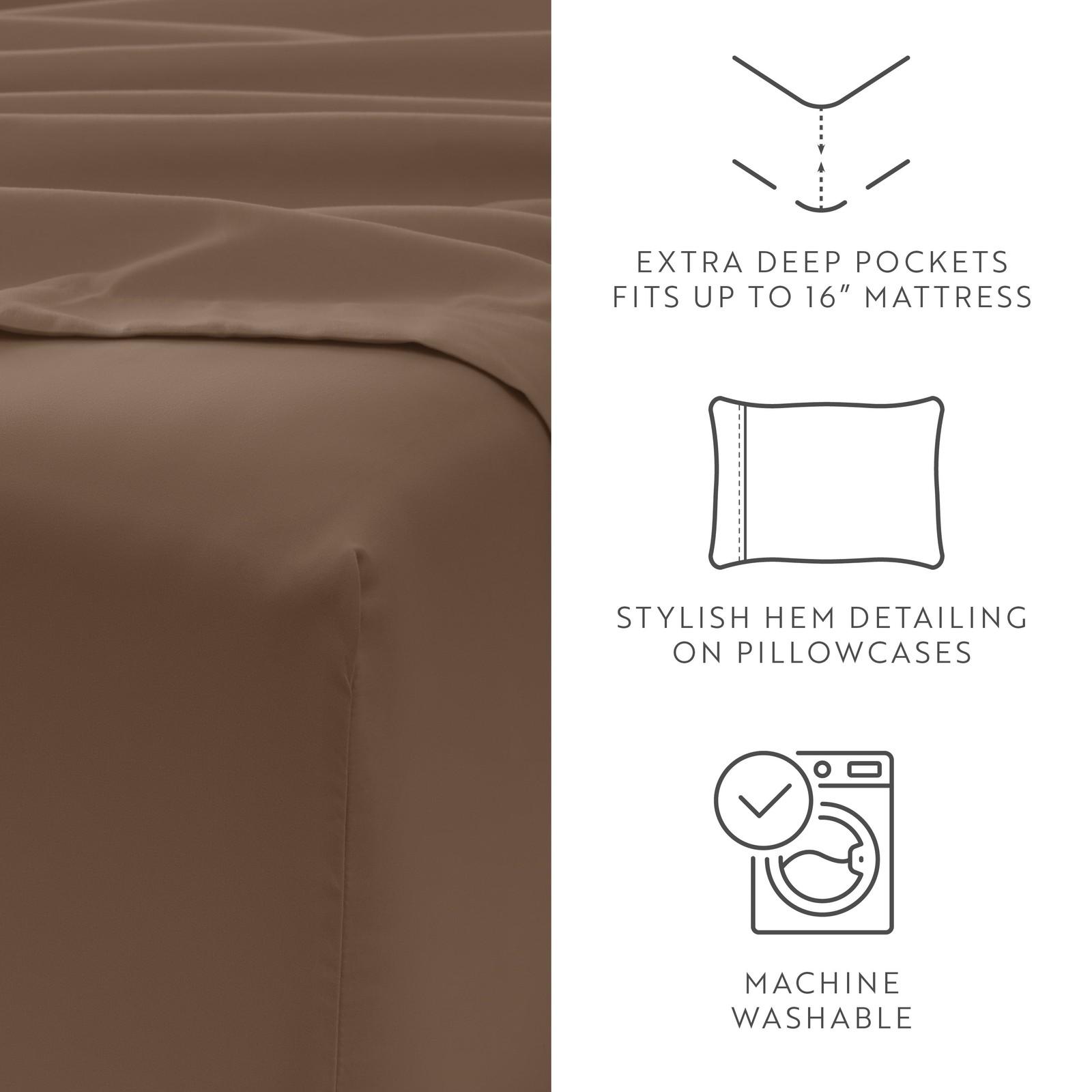 6 Piece Bed Sheet Set Full Taupe W/ Microfiber & Hypoallergenic Deep Pockets