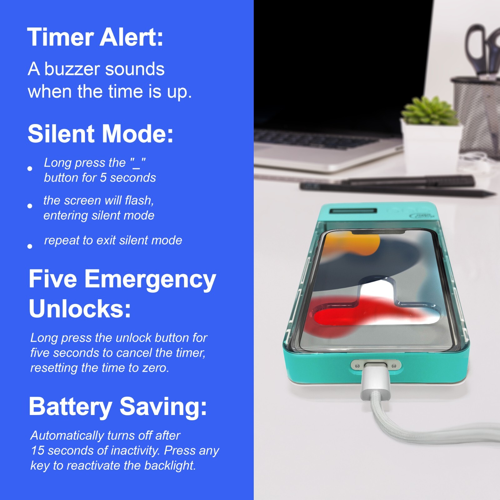 Habit Control Phone Lock Box for Cell Phone | Timer Lock Box | Turquoise