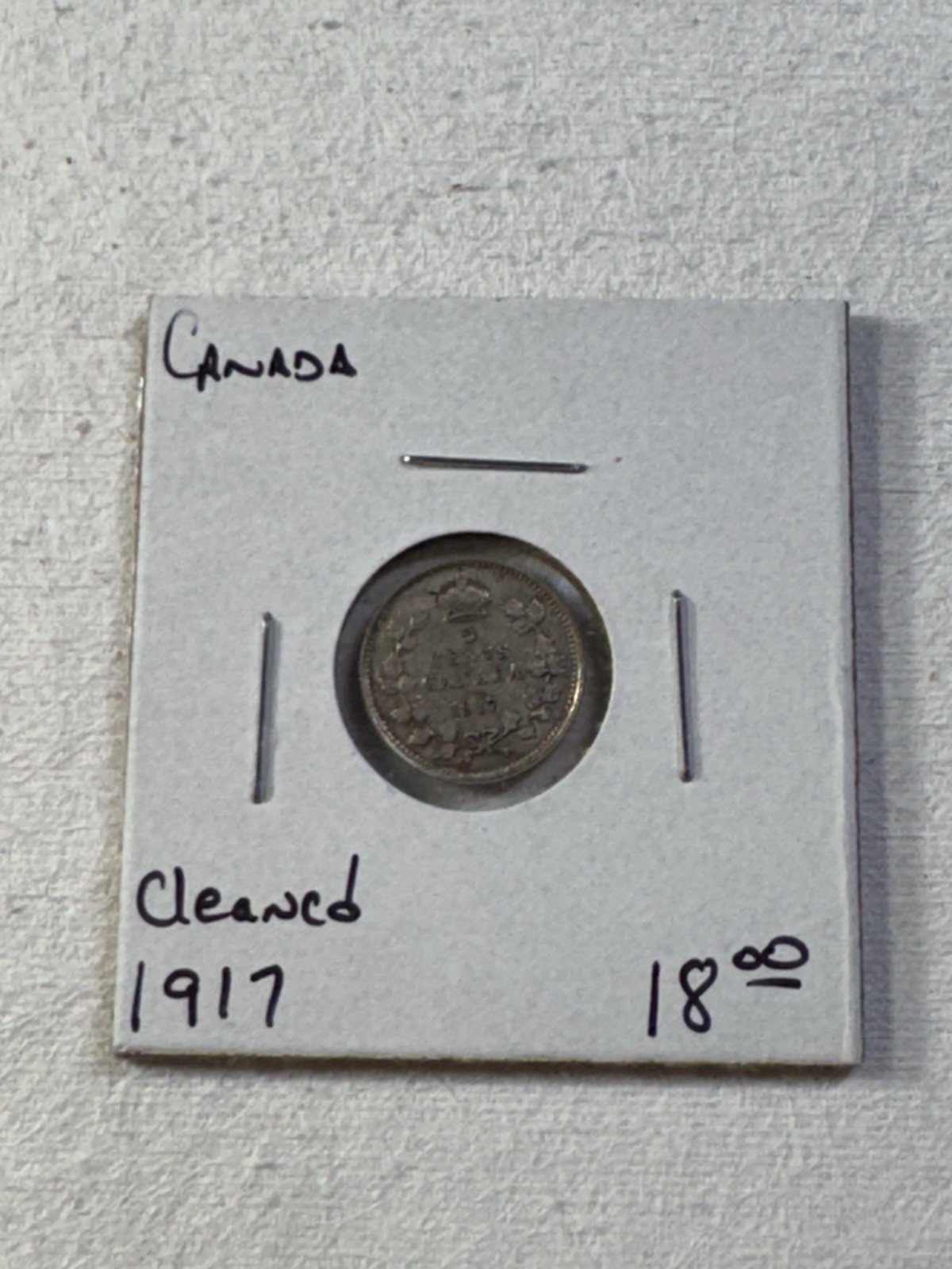 1917 Canada 5 Cents Small Silver Coin Cleaned